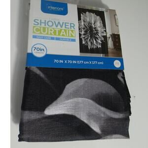 Interiors By Design Fabric Shower Curtain Flower 70x70 Black White Modern New